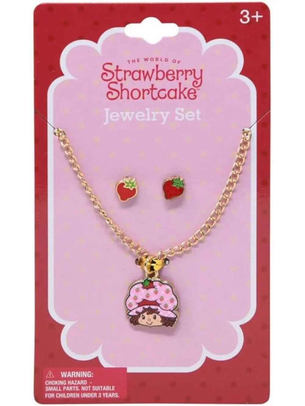 Strawberry Shortcake Jewelry Set for Kids, Character Pendant Necklace with Straw